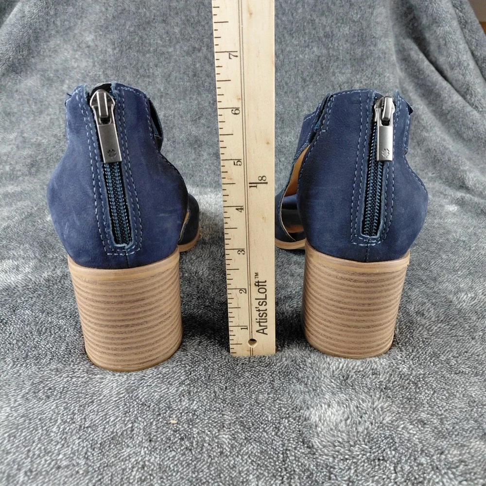 Lucky Brand Saimy Navy Blue Leather Peep‎ Toe Block Heel Sandals Mens 8M 38.5